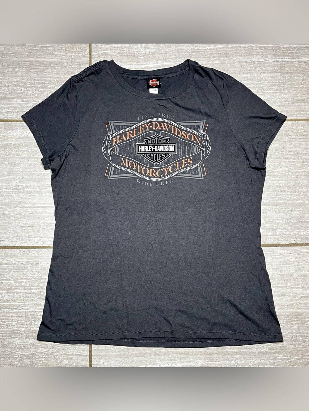 Harley Davidson Women's Graphic Blouse T-Shirt Cotton Size XL Gray
